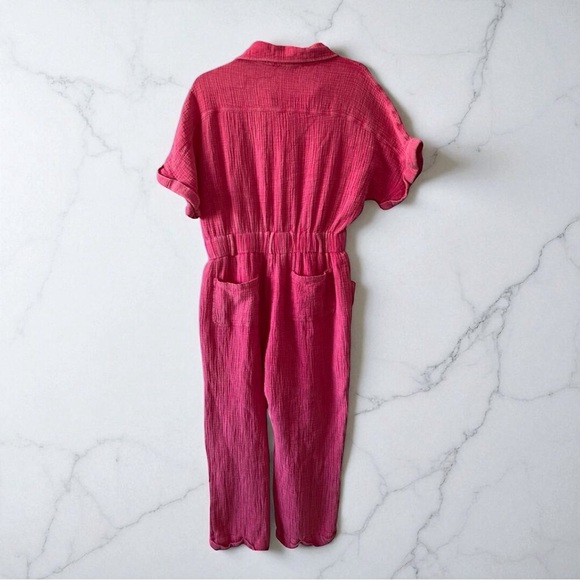White Birch Pink Gauze Button-Up Jumpsuit | Size Large  boho beachy cottagecore - Picture 4 of 15